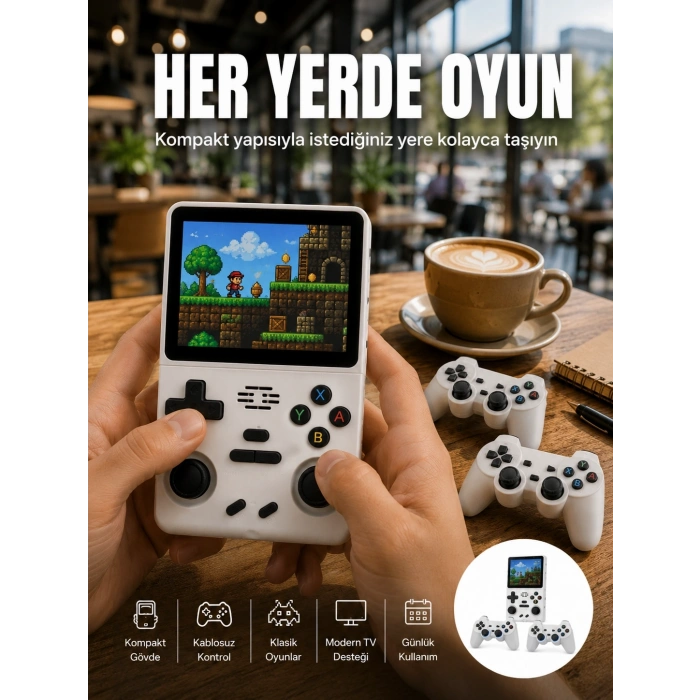 Mey İthalat® Geniş Ekranlı Taşınabilir Retro Oyun Konsolu Yeni Nesil