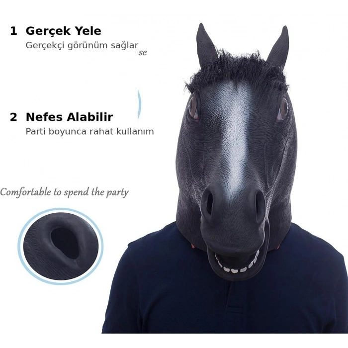 Mey İthalat® Gerçekçi At Kafası Maskesi Siyah Renk