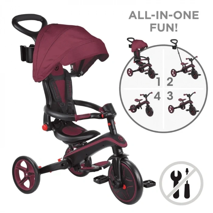 Mey İthalat® Globber Explorer 4in1 Katlanabilir Bisiklet Bordo