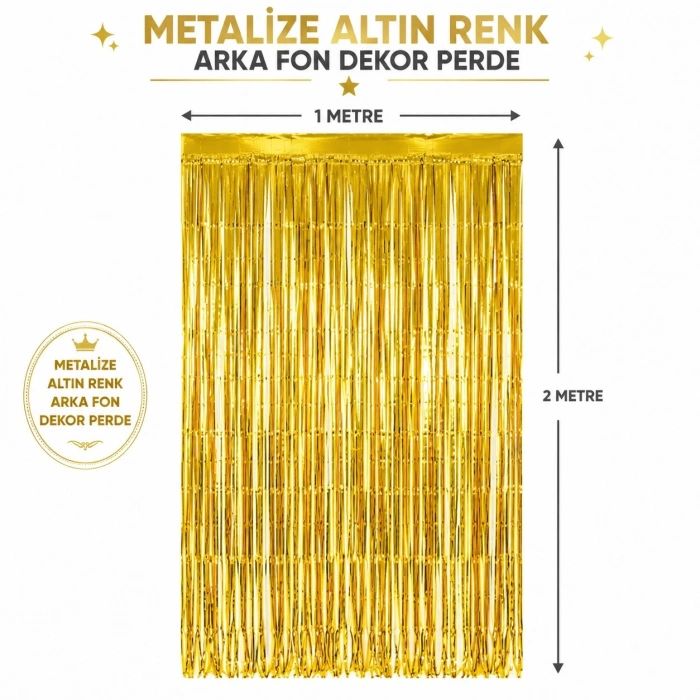 Mey İthalat® Gold Metalize Parti Perdesi 100x200 cm – Kapı ve Arka Fon Perdesi