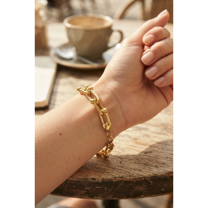 Mey İthalat® Gold Renk Pirinç Tifani Model Kadın Bileklik