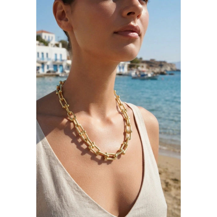 Mey İthalat® Gold Renk Pirinç Tifani Model Kadın Kolye