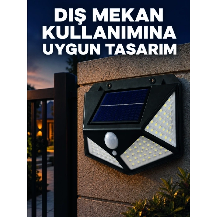 Mey İthalat® Güneş Enerjisi ile Şarj Olan Hareket Sensörlü 3 Modlu LED Dış Mekan Duvar Aydınlatması