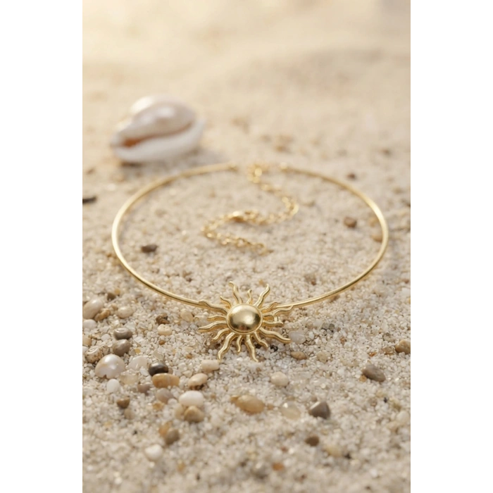 Mey İthalat® Güneş Model Gold Renk Choker Kadın Kolye