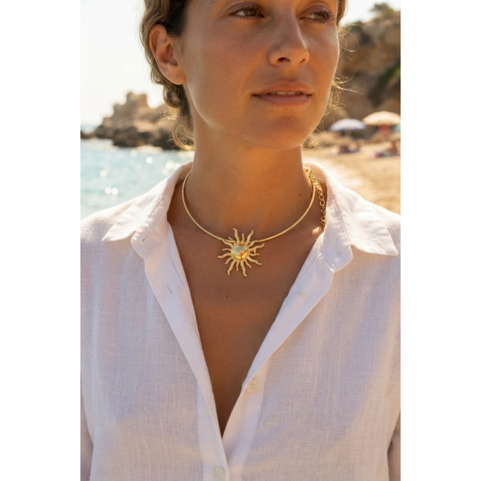 Mey İthalat® Güneş Model Gold Renk Choker Kadın Kolye