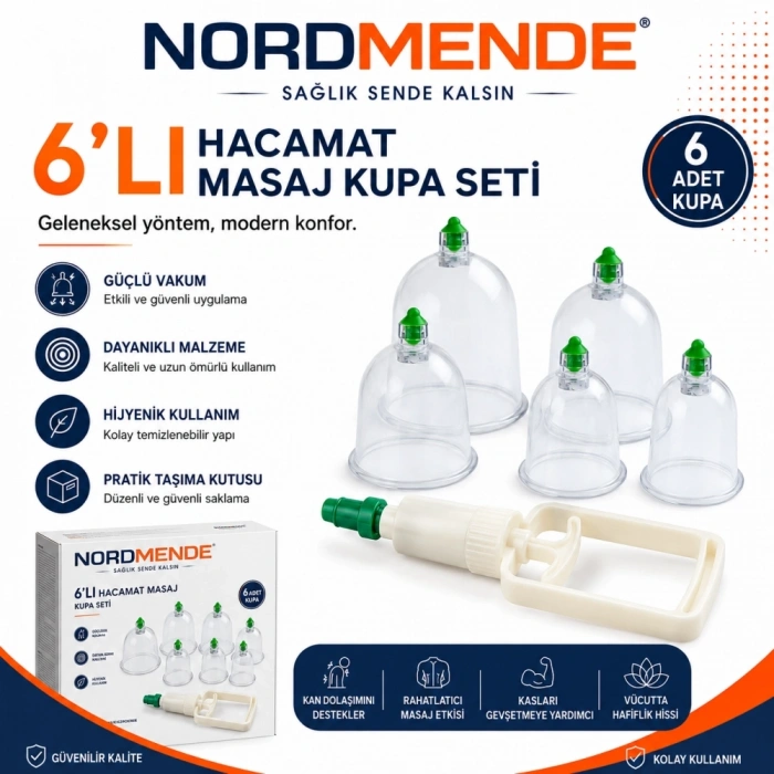 Mey İthalat®  Hacamat Masaj Kupası 6'lı Set | Vakumlu Kupa Masaj Seti | Silikon Başlıklı Manuel Pompalı Masaj Kupaları.