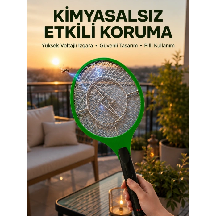 Mey İthalat® Hafif ve Ergonomik Elektronik Böcek Öldürücü – Güvenlik Koruması ile Pil Kontrollü