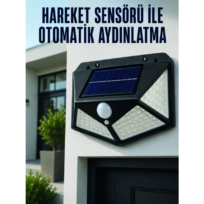 Mey İthalat® Hareket Sensörlü Güneş Enerjili Duvar Lambası Dış Mekan İçin Güçlü LED Aydınlatma