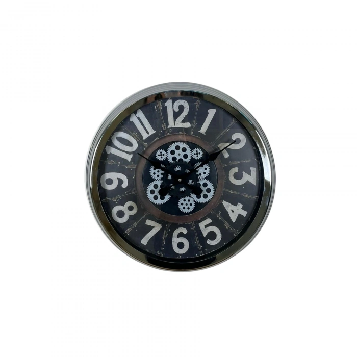 Mey İthalat® Iron Legacy Krom 60 Cm Çarklı Duvar Saati