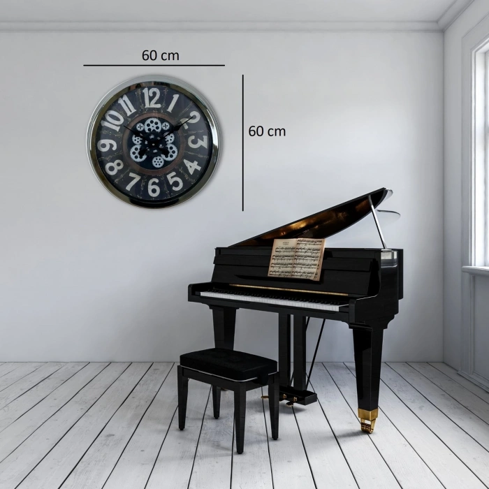 Mey İthalat® Iron Legacy Krom 60 Cm Çarklı Duvar Saati