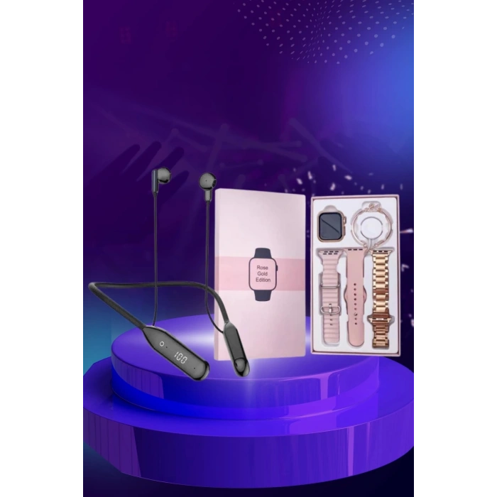 Mey İthalat® Kablolu Bluetooth Kulaklık ve Kadınlara Özel Bileklik Hediyeli Yeni Nesil Akıllı Saat 3 Kordonlu
