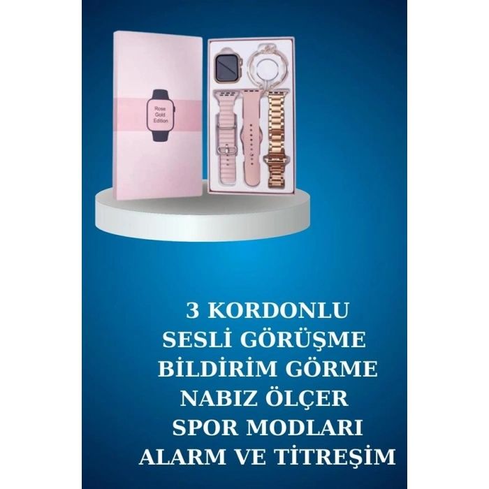 Mey İthalat® Kablolu Bluetooth Kulaklık ve Kadınlara Özel Bileklik Hediyeli Yeni Nesil Akıllı Saat 3 Kordonlu
