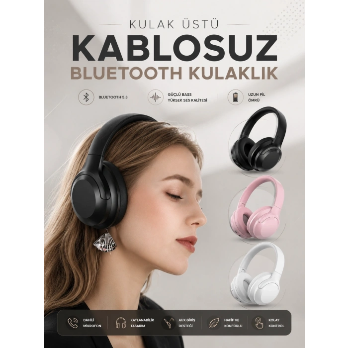 Mey İthalat® Kablosuz Bluetooth Kulaklık ANC/ENC Destekli Kulak Üstü Yüksek Ses Kaliteli