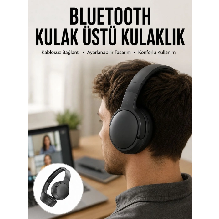 Mey İthalat® Kablosuz Bluetooth Kulaklık Kulak Üstü Ayarlanabilir Uzun Ömürlü Yeni Nesil