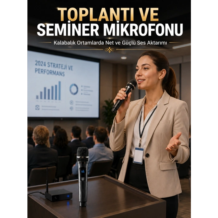 Mey İthalat® Kablosuz Çift Mikrofon Şarj Edilebilir Dijital Göstergeli