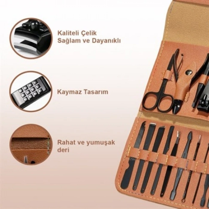 Mey İthalat® KAHVE RENGİ ÖZEL TASARIM DERİ MANİKÜR SETİ