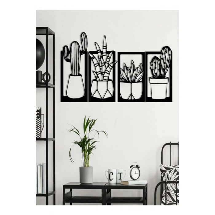 Mey İthalat® Kaktüs Çerçeve Serisi – Ahşap Duvar Dekoru (4’lü Set)