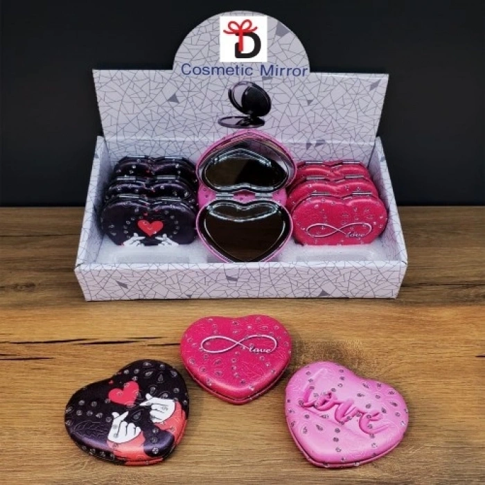 Mey İthalat®  Kalpli Love Tasarımlı Cep Aynası