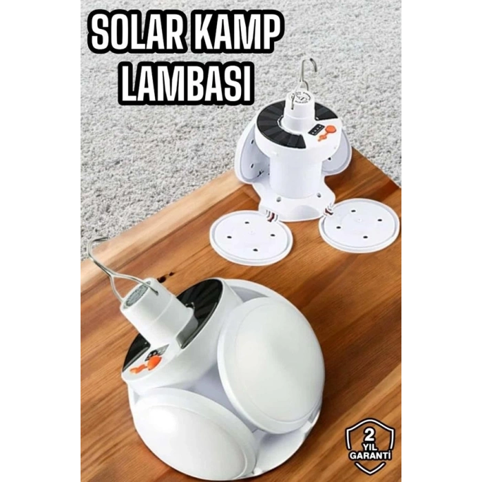 Mey İthalat® Kamp Lambası Işıldak Beyaz Işık Güneş Enerjili Solar Aydınlatma 5 Kanatlı Katlanabilir Yeni Nesil
