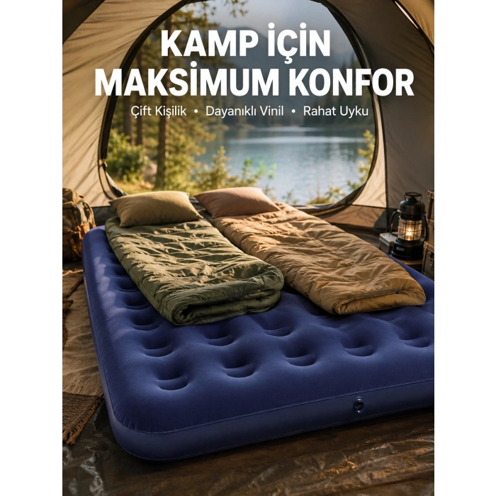 Mey İthalat® Kamp ve Festival İçin Şişirilebilir Yatak Çift Kişilik Sağlam Yapı