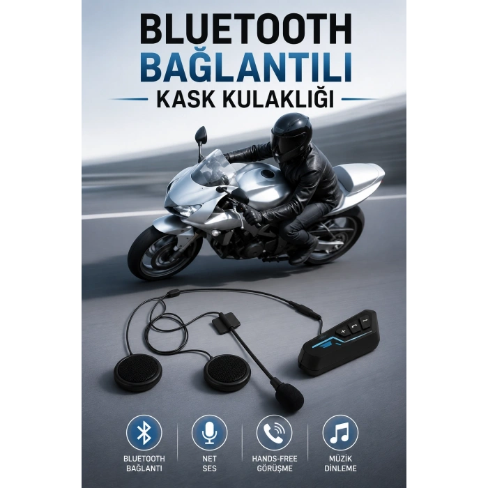 Mey İthalat® Kask Kulaklığı Motosiklet Intercom Interkom Dinleme Konuşma Özellikli Su Geçirmez