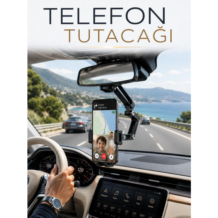 Mey İthalat® Katlanabilir Araç Telefon Tutucu Dikiz Aynasına Monte Telefon Standı