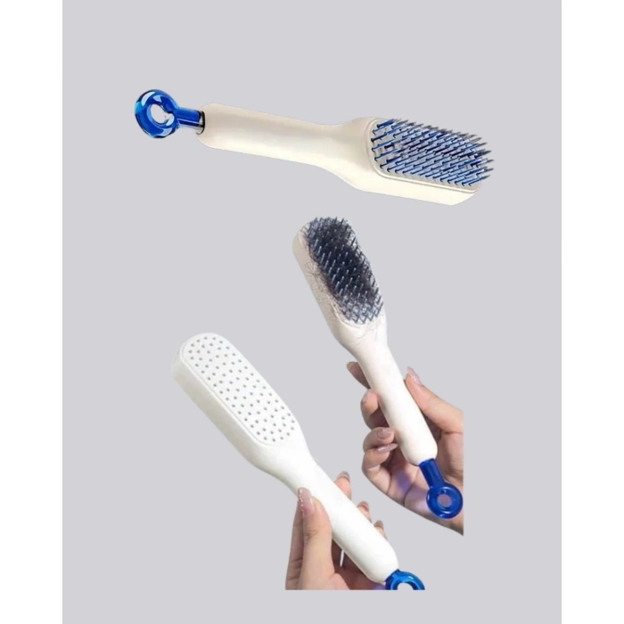 Mey İthalat® Kendini Temizleyen Ergonomik Saç Tarağı – ABS Gövde, Silikon Diş