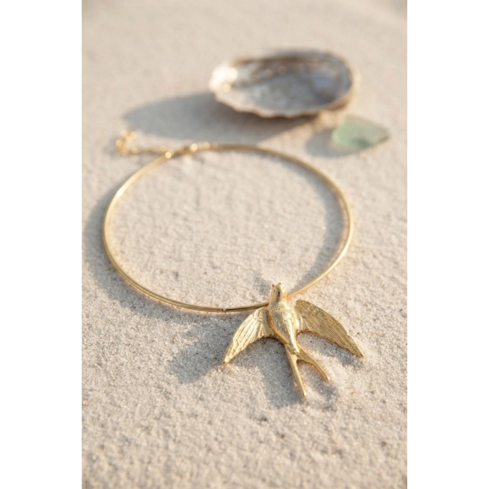 Mey İthalat® Kırlangıç Model Gold Renk Choker Kadın Kolye