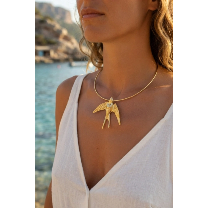 Mey İthalat® Kırlangıç Model Gold Renk Choker Kadın Kolye
