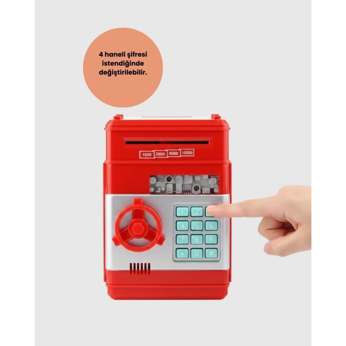 Mey İthalat® Kırmızı ATM Kasa Tipi Para Biriktirme Kumbarası
