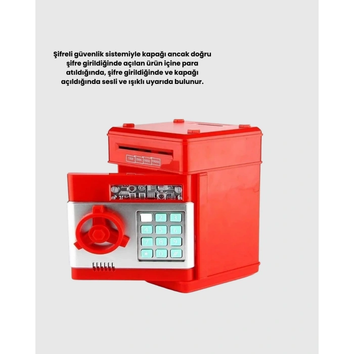 Mey İthalat® Kırmızı ATM Kasa Tipi Para Biriktirme Kumbarası