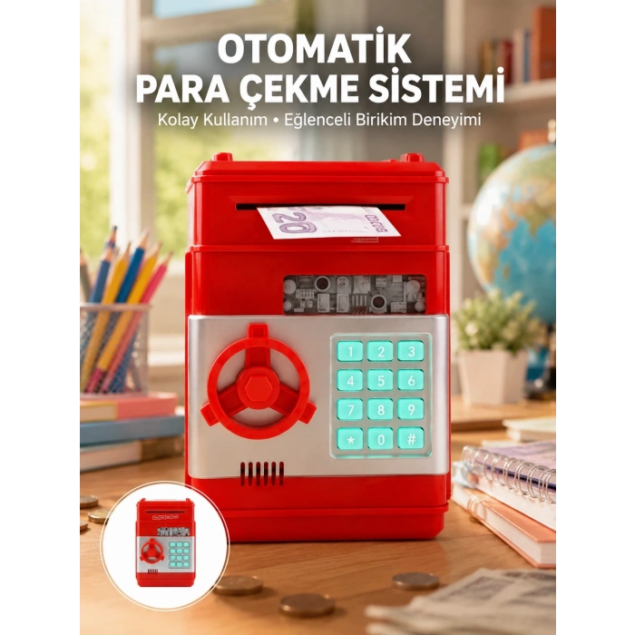 Mey İthalat® Kırmızı Şifreli ATM Kasa Para Yutan Kumbara