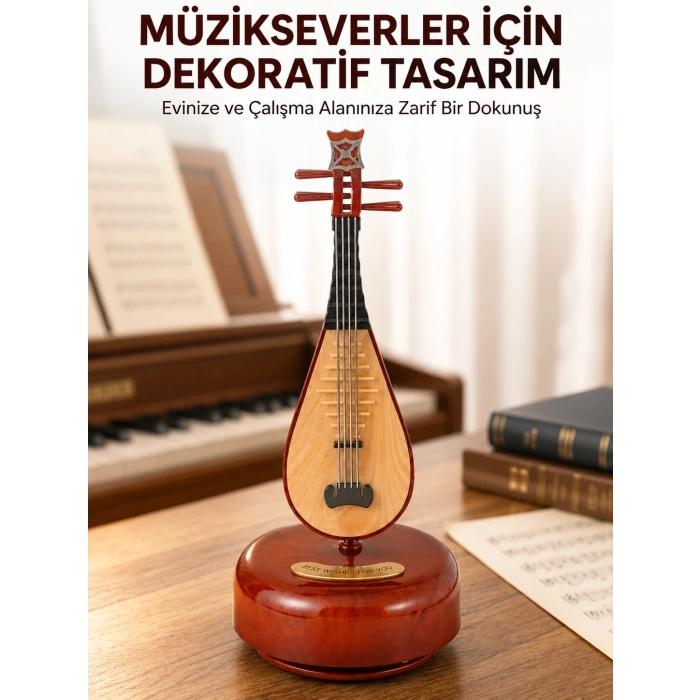 Mey İthalat® Klasik Ud Figürlü Melodili Müzik Kutusu Şık Hediyelik