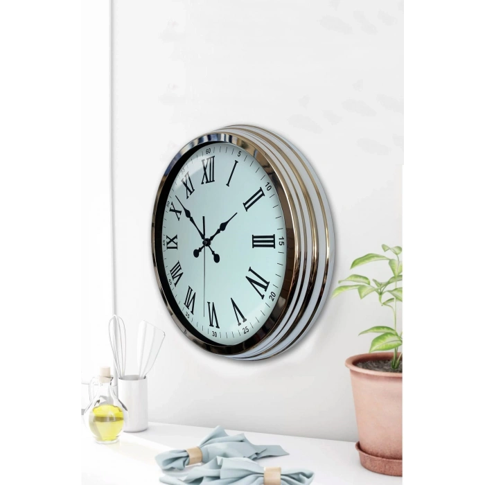 Mey İthalat® Krom Roma Rakamlı 40 Cm Metal Modern Duvar Saati