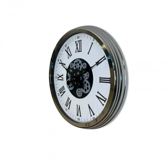 Mey İthalat® Krom Roma Rakamlı 60 Cm Çarklı Duvar Saati