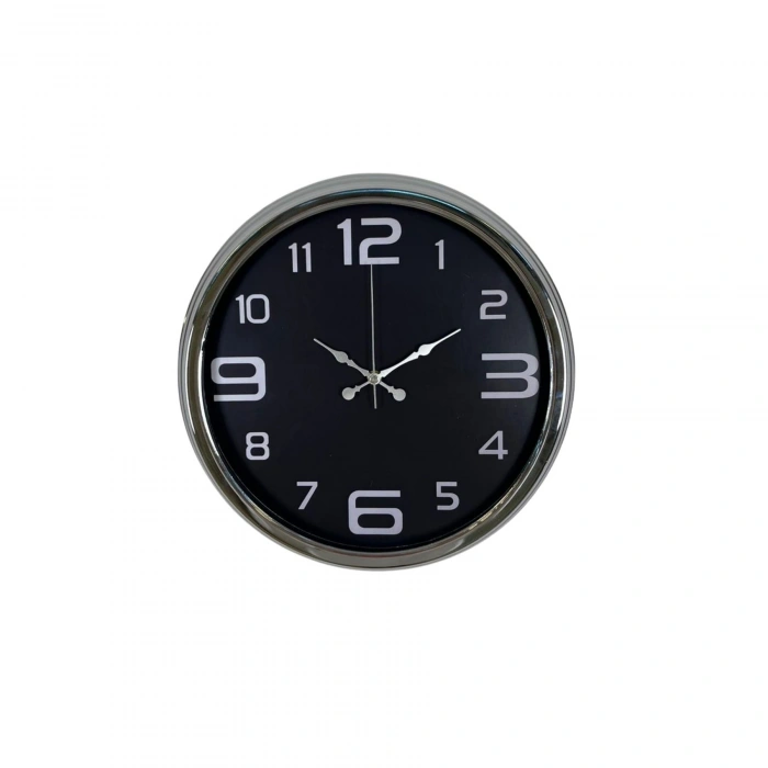 Mey İthalat® Krom Sade 40 Cm Metal Duvar Saati