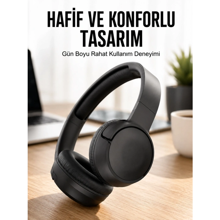 Mey İthalat® Kulak Üstü Kablosuz Bluetooth Kulaklık Gürültü Önleyici Uzun Şarj Süreli