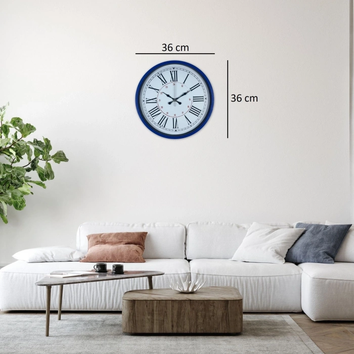 Mey İthalat® Lacivert 36 Cm Dekoratif Duvar Saati