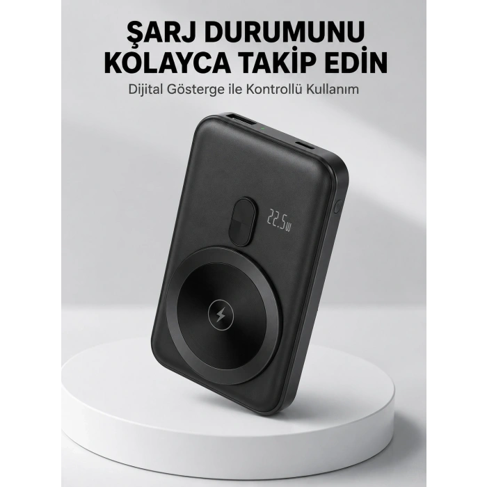 Mey İthalat® LCD Ekranlı Kablosuz Powerbank Type C ve USB Çıkışlı Yeni Nesil