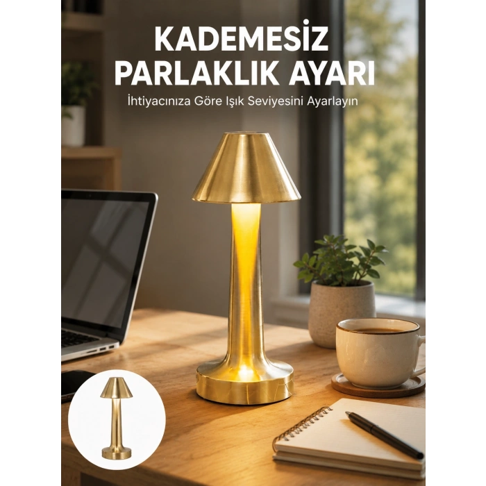 Mey İthalat® LED Masa Lambası 3 Renk Ayarlı Şarjlı Kablosuz Modern Tasarım Yeni Nesil