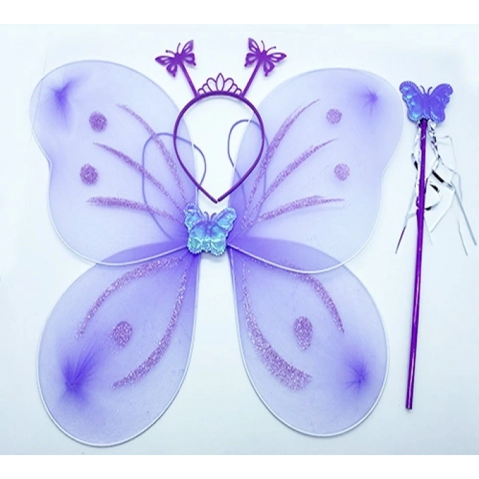 Mey İthalat® Lila Mor Kız Seti – 50 cm Kanadı, Taç ve Asa