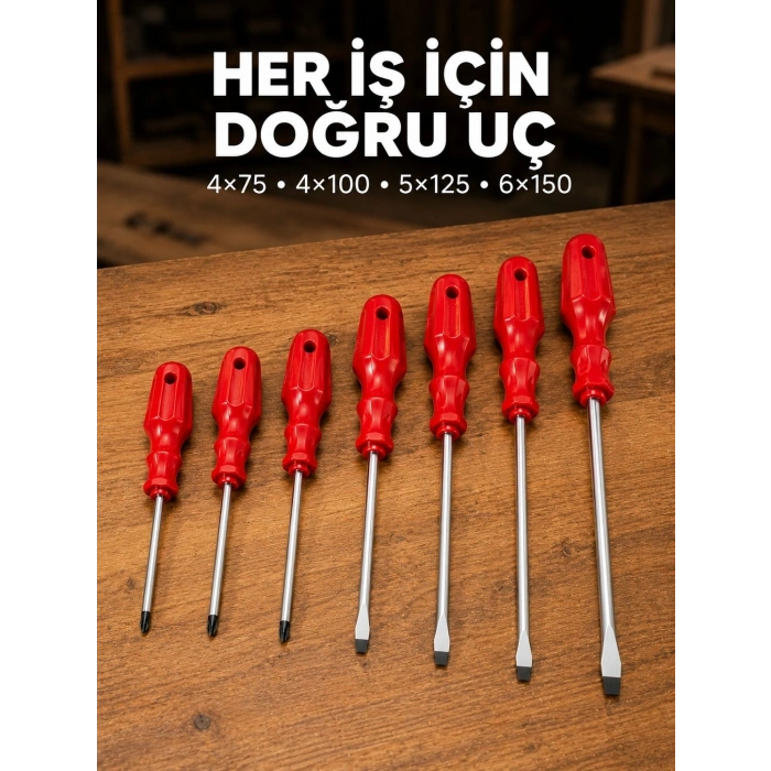 Mey İthalat® Manyetik Uçlu 7 Parça Tornavida Seti Düz ve Yıldız Tornavida