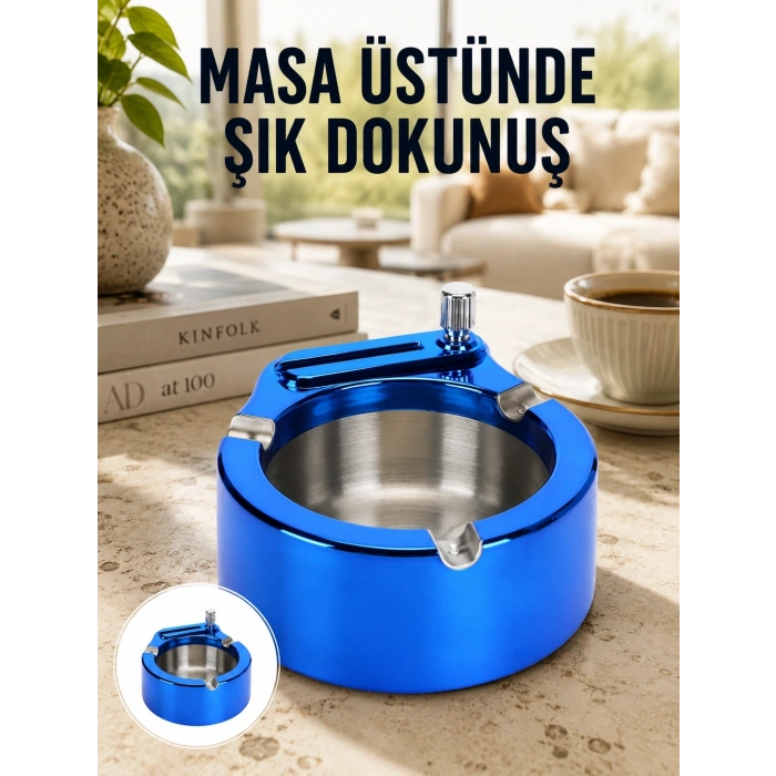 Mey İthalat® Masa Üstü Çakmaklı Küllük Paslanmaz Metal Gövde Yeni Nesil