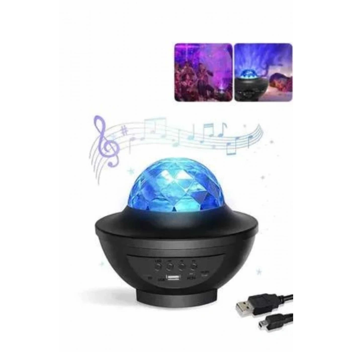 Mey İthalat® Masa ve Gece Lambası Renkli Projektör Işıklı Disko Topu Bluetooth Hoparlör
