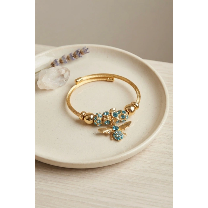 Mey İthalat® Mavi Arı Model Gold Renk Charm Bileklik