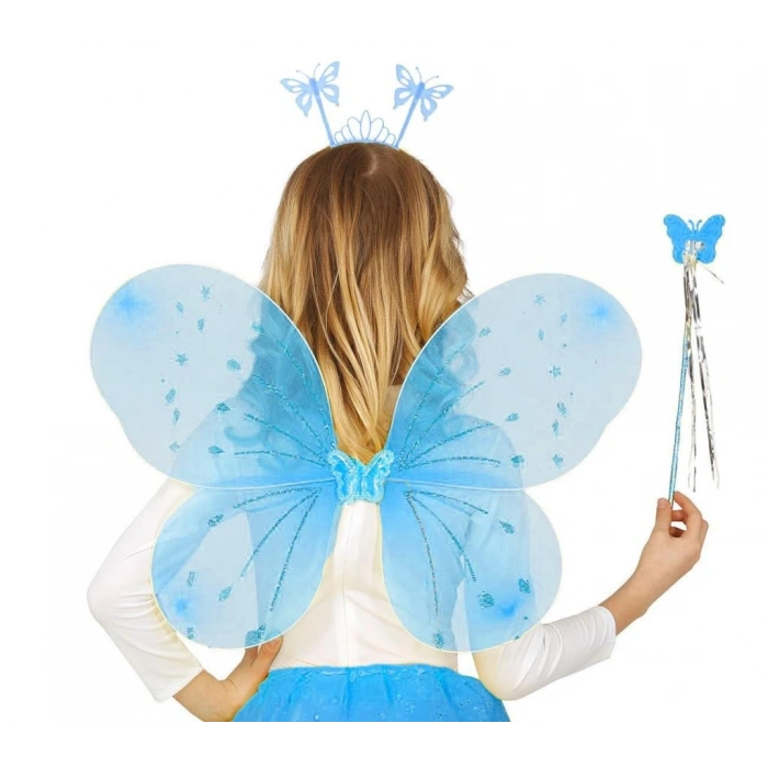 Mey İthalat® Mavi Erkek-Kız Seti – 50 cm Kanadı, Taç ve Asa