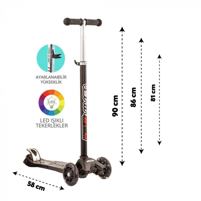 Mey İthalat® MAXİ TWİST IŞIKLI SCOOTER SİYAH