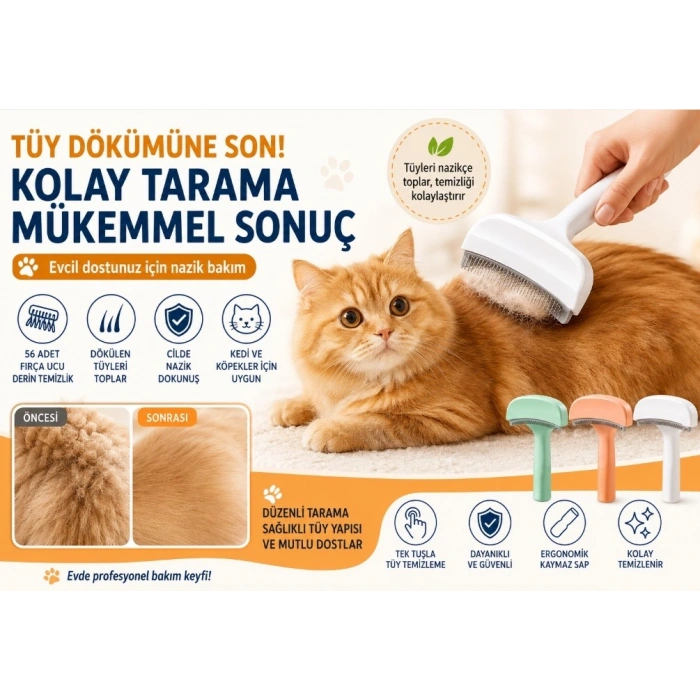 Mey İthalat® Metal Uçlu Evcil Hayvan Tüy Toplama Tarağı