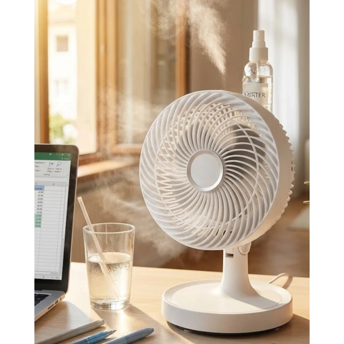 Mey İthalat® Mini Masaüstü Vantilatör Sessiz Çalışan 2 Kademeli Fan Otomatik Salınımlı