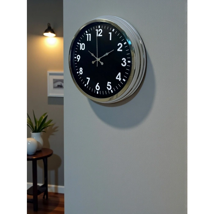 Mey İthalat® Modern 40 Cm Metal Krom Standart Duvar Saati